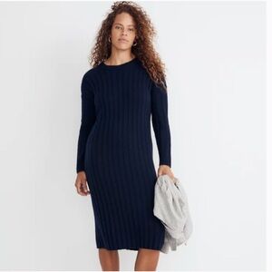 NWT Madewell Navy Ribbed Wool Blend Midi Sweater Dress | Size Small